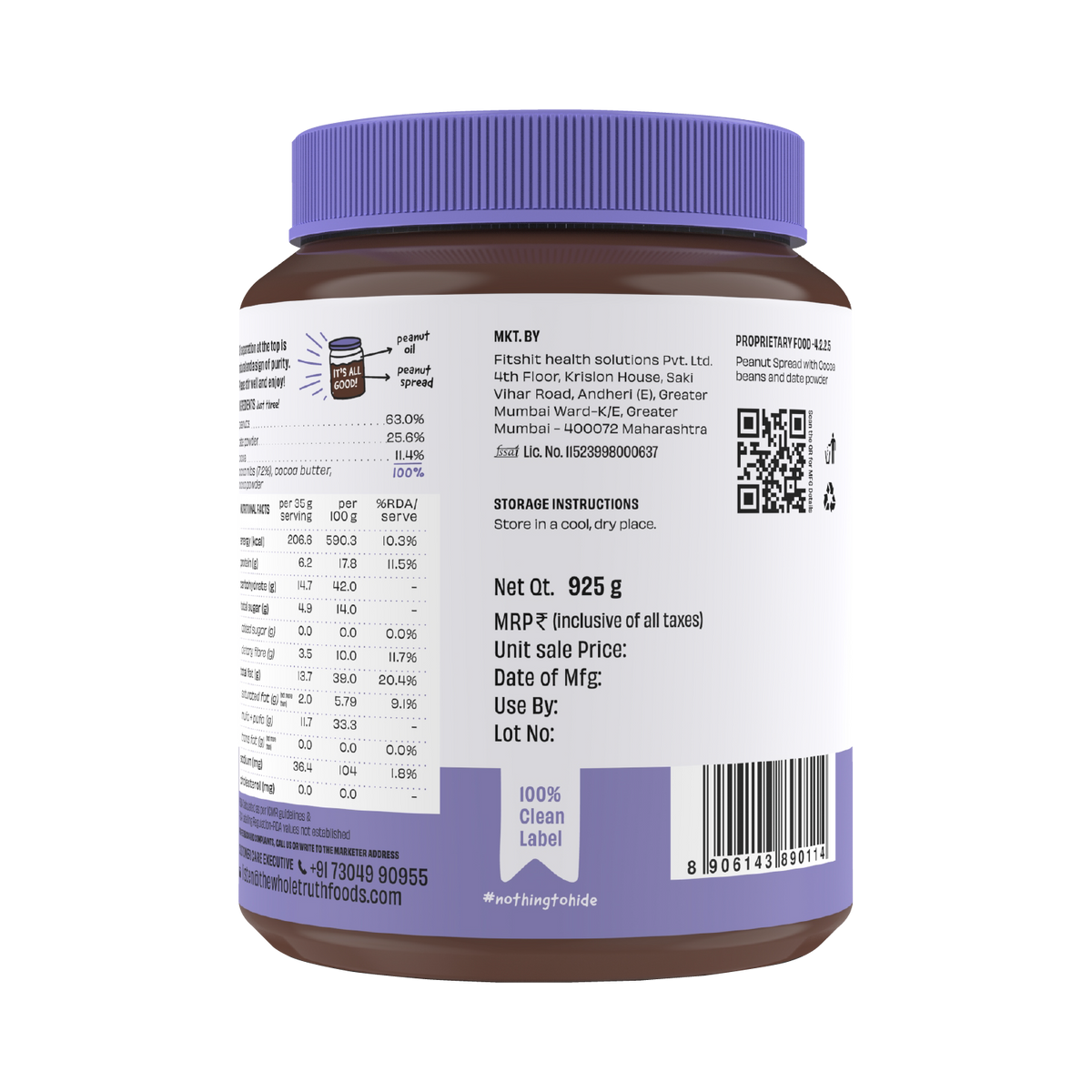 CREAMY- Dark Chocolate Peanut Spread - Box of 925g