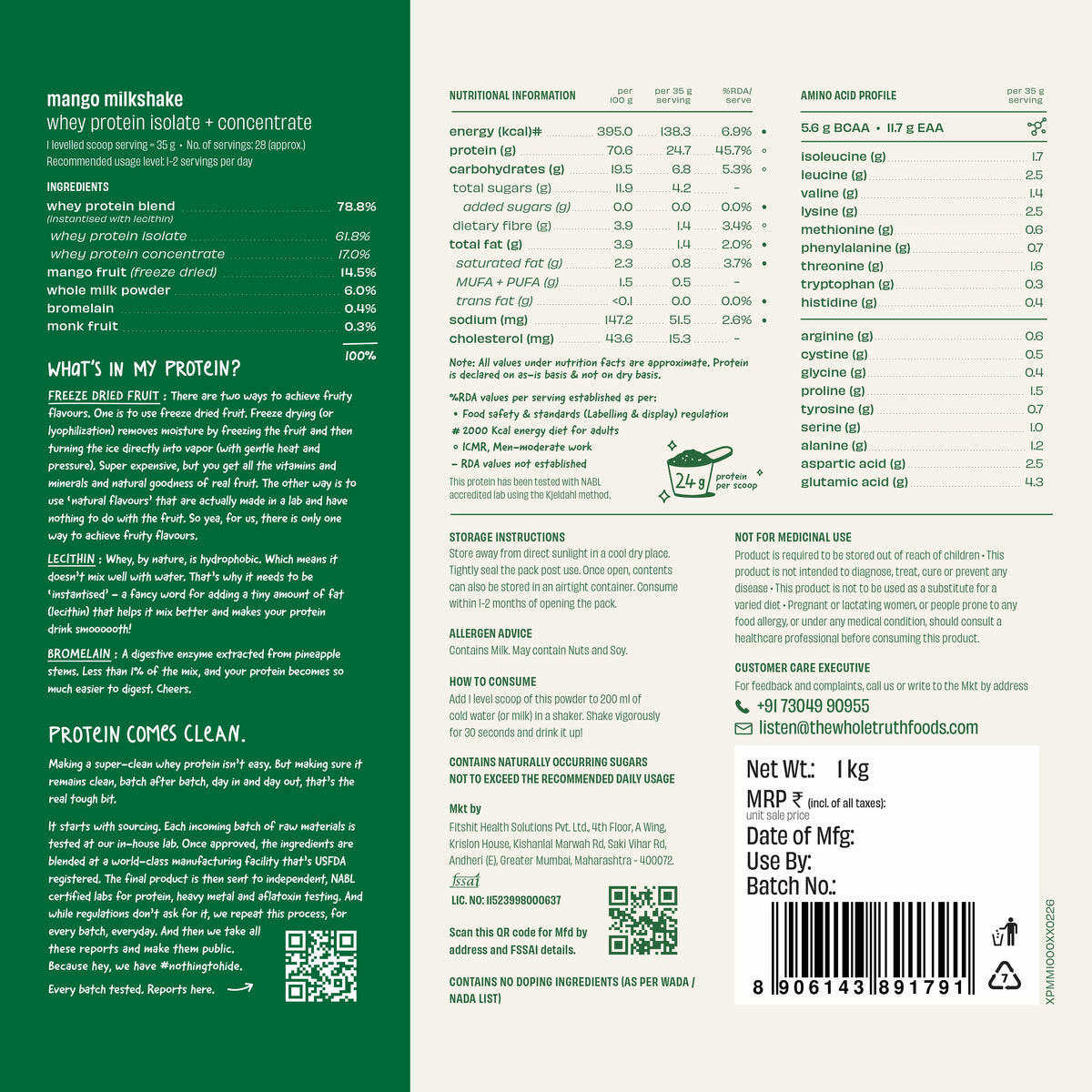 Mango Milkshake 24g Protein Powder - 1 Kg